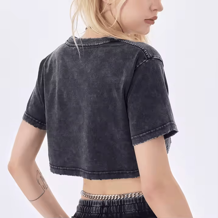 Wholesale Vintage Acid Wash Women's Crop Top T-Shirts Supplier