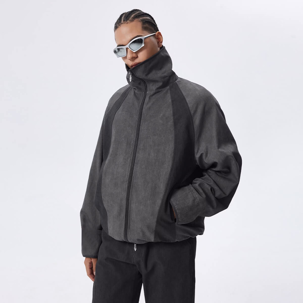 Custom 100% Cotton Stand Collar Jacket for Men Autumn Color-Blocked Windproof Outerwear