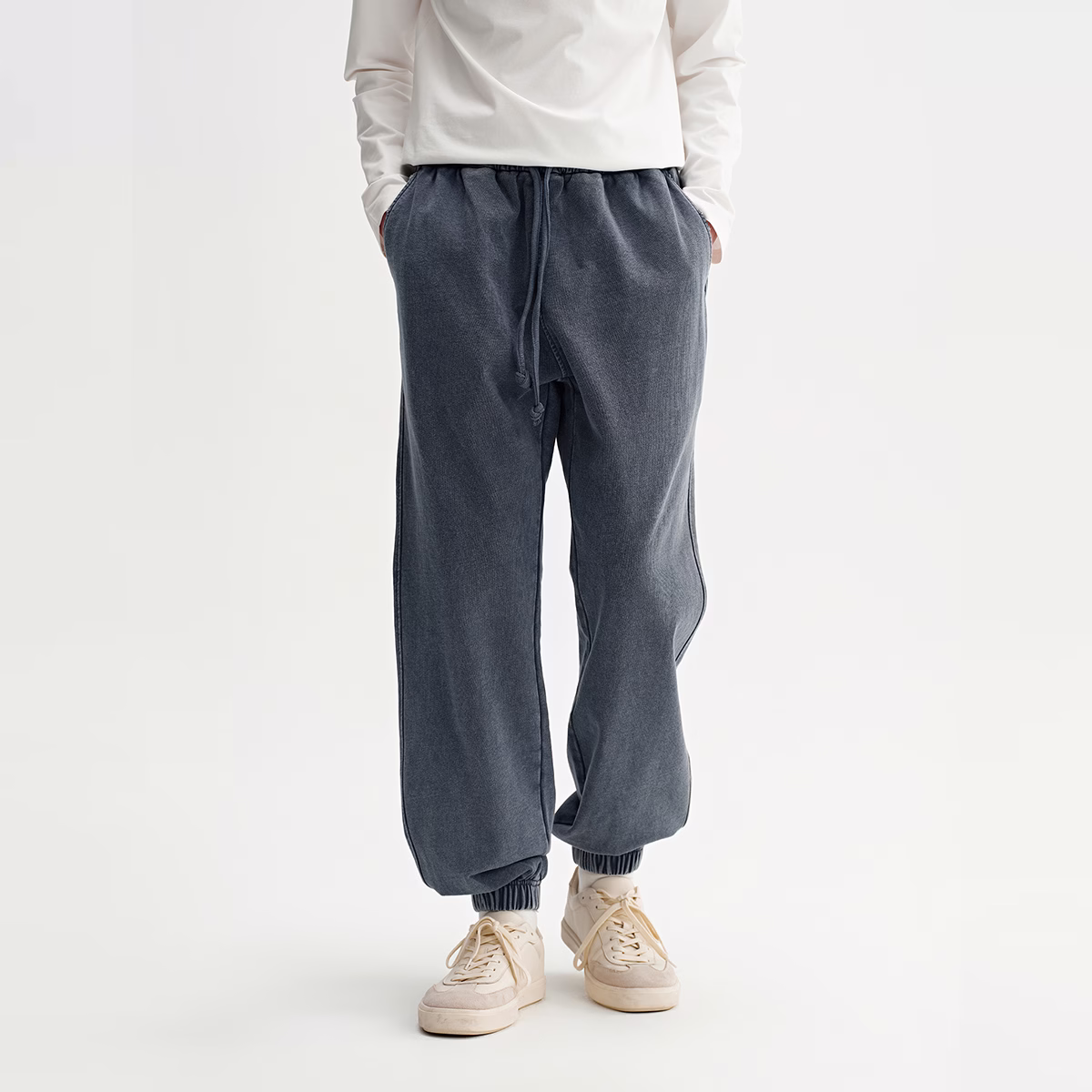 Wholesale Customized Distressed Knit Sweatpants Heavyweight Washed Vintage Pants Casual Cotton Ribbed Ankle Pants