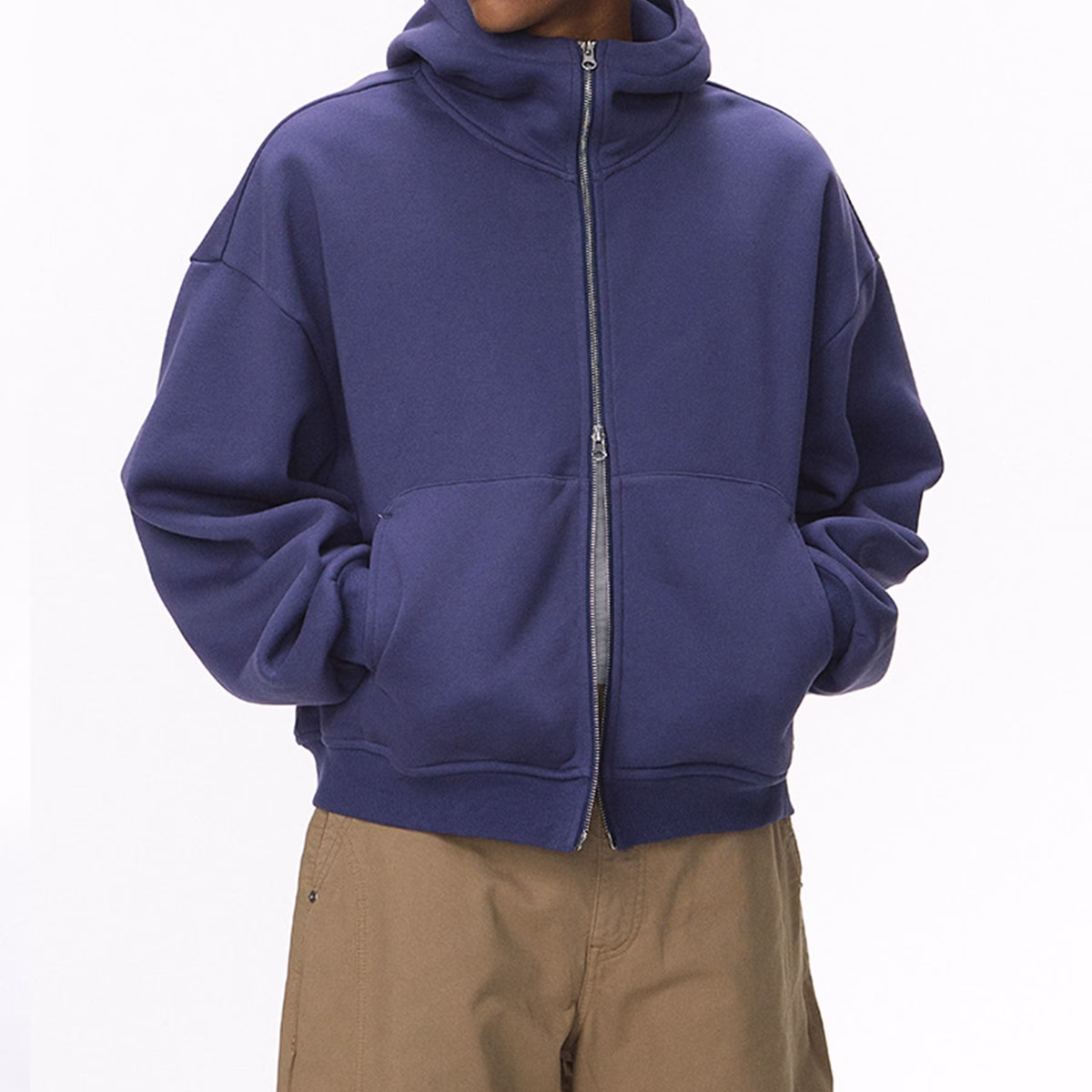 Yali Clothing ODM Wholesale New Curved Knife-sleeve Cut Boxy Fit Streetwear Hoodies plus fleece zipper sweatshirt