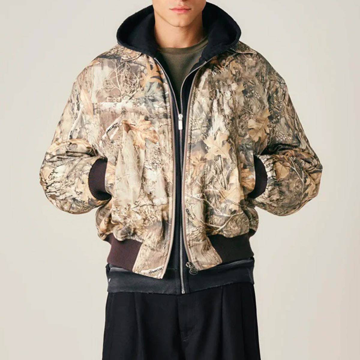 Yali Clothing OEM Custom Jackets Zipped Printed Vintage Wooded Real Tree Camo Camouflage