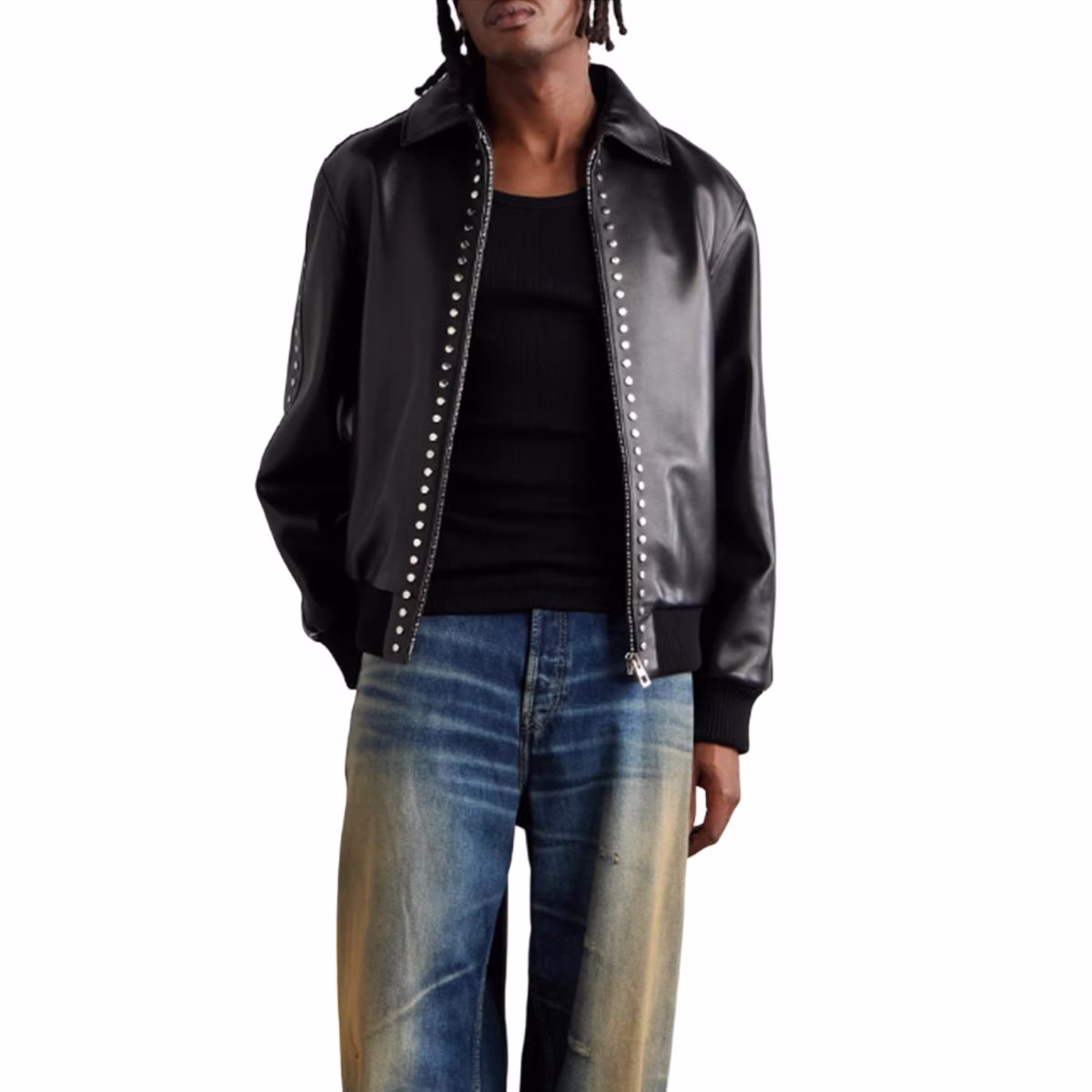 Yali-Clothing OEM logotipo personalizado Streetwear estilo punk zíper limpo ajuste cravejado PU couro Bomber Jacket