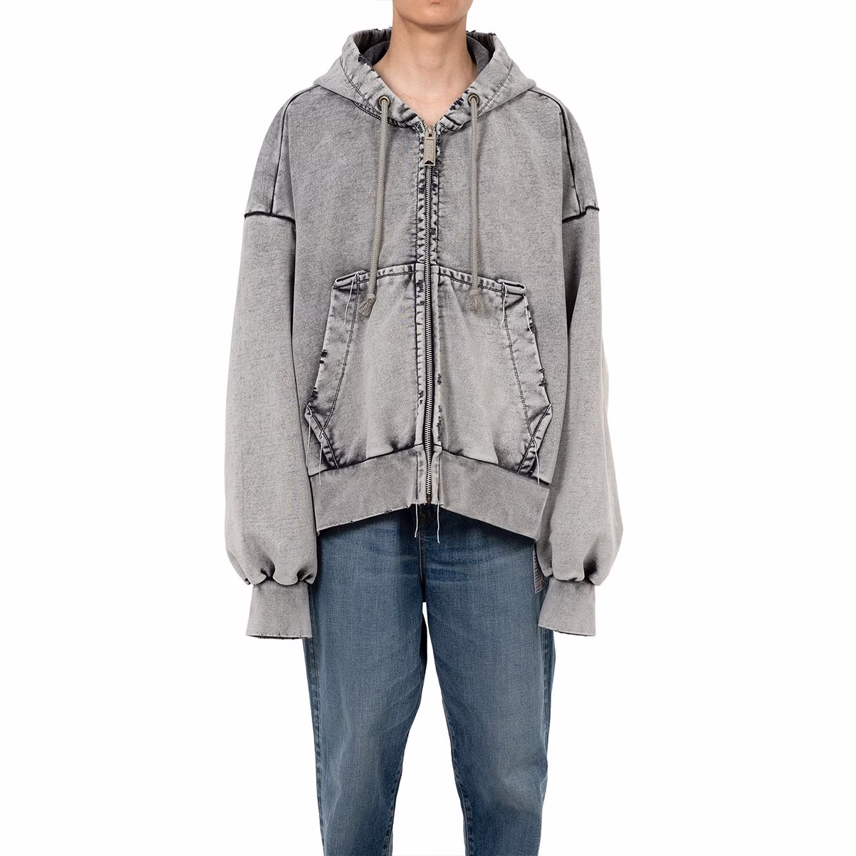 Yali Clothing Custom Acid Wash Men's Vintage Distressed Oversized Zip up Streetwear Hoodie