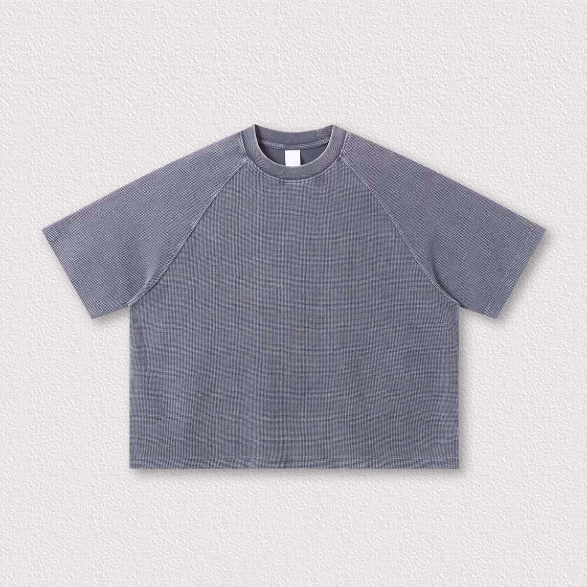 Custom 235G waffle cotton fabric Washed Distressed Boxy Short Wide Raglan Sleeve Streetwear T-Shirt