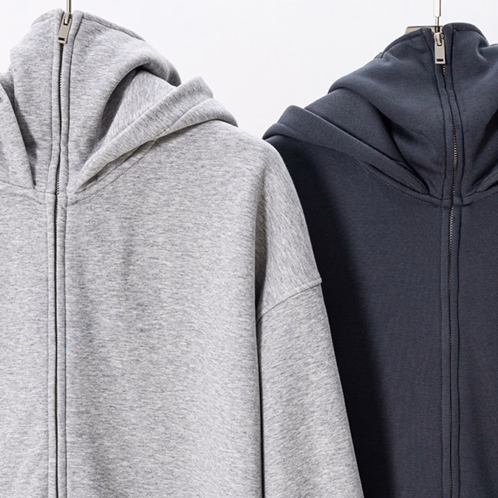 Heavyweight Double Zip Hoodie 340gsm effen kleur oversized masker stijl Hooded Sweatshirt