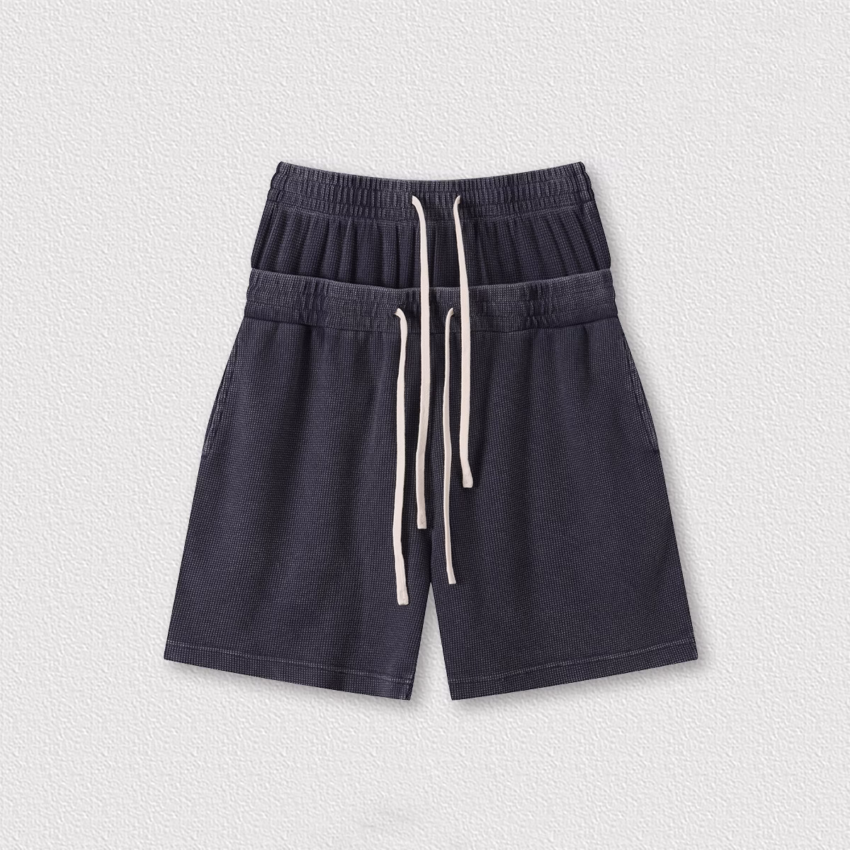 OEMODM 235G Waffel Vintage Wash Double Waistband Shorts Baumwolle Retro Washed Knitted Shorts Großhandel