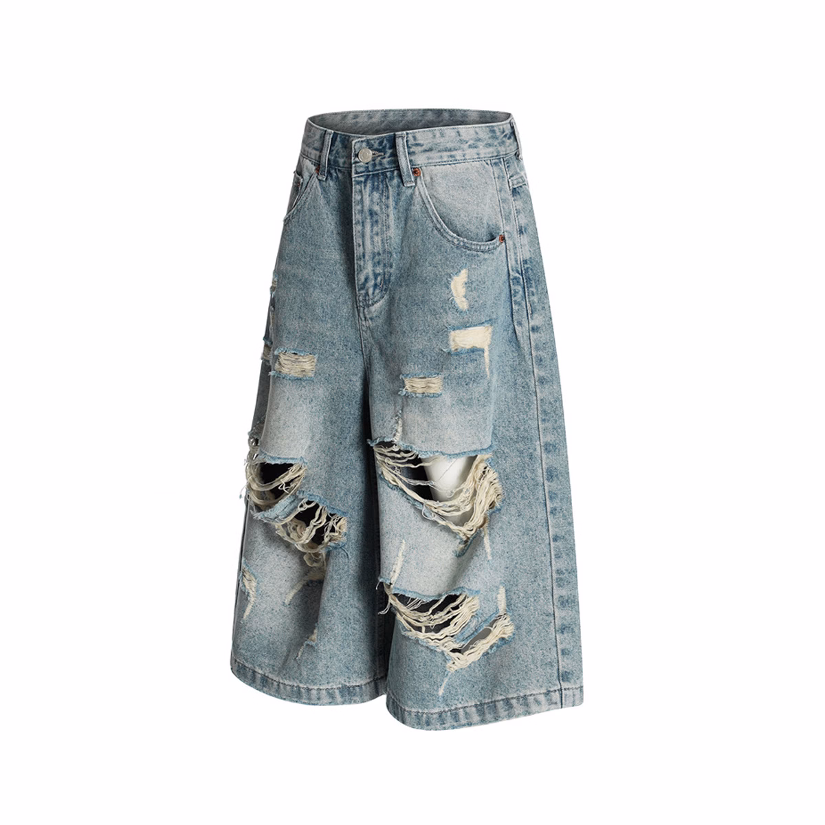Custom Vintage Wash Men's Capri Jeans OEM Wholesale Wide-Leg Baggy Jeans