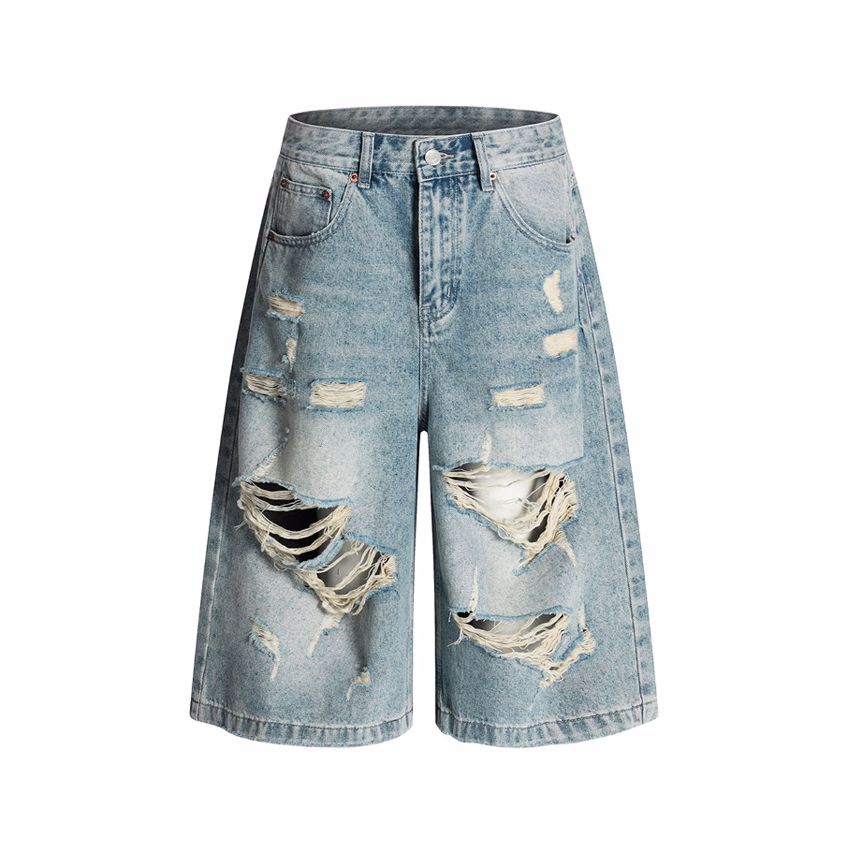 Custom Vintage Wash Men's Capri Jeans OEM Wholesale Wide-Leg Baggy Jeans