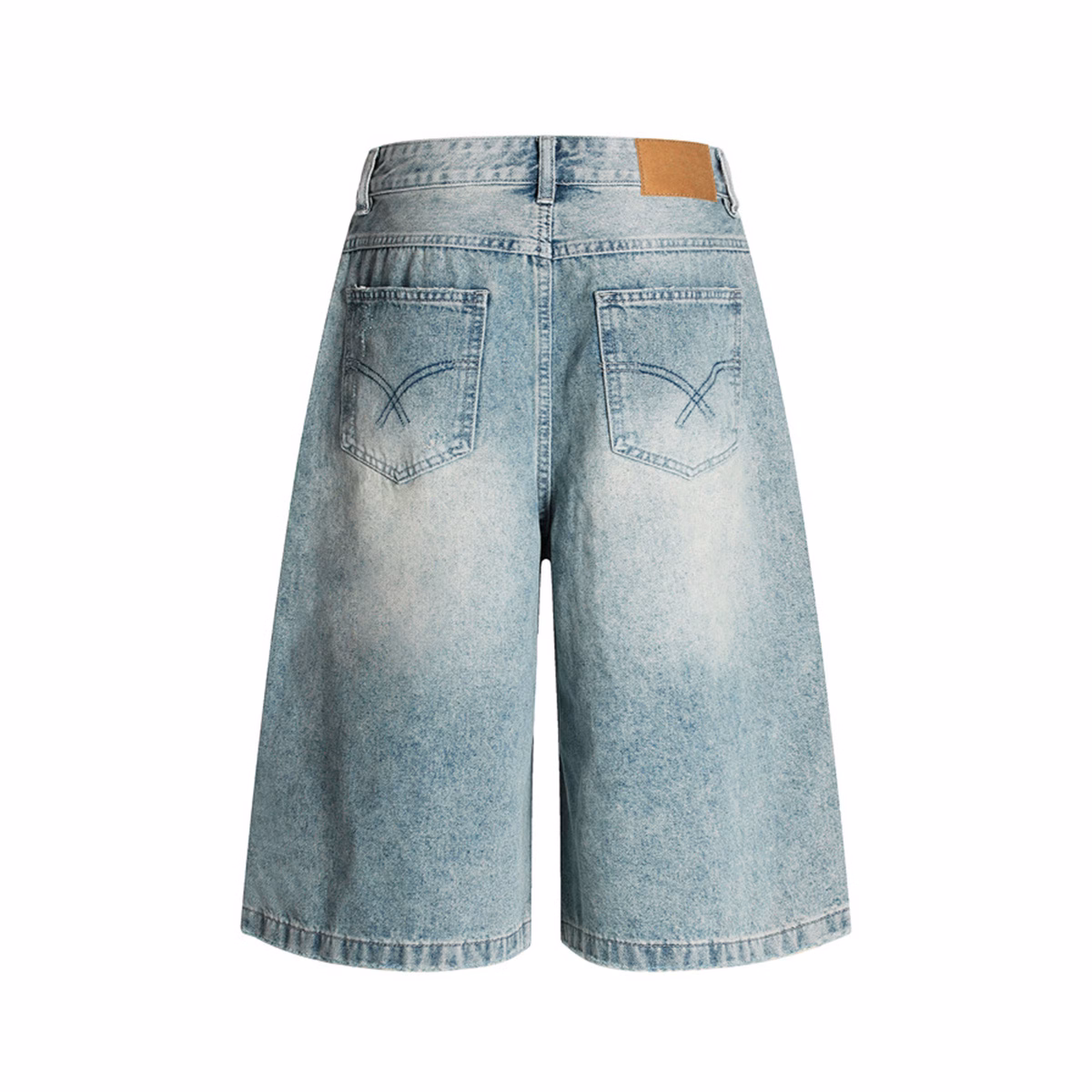Custom Vintage Wash Men's Capri Jeans OEM Wholesale Wide-Leg Baggy Jeans