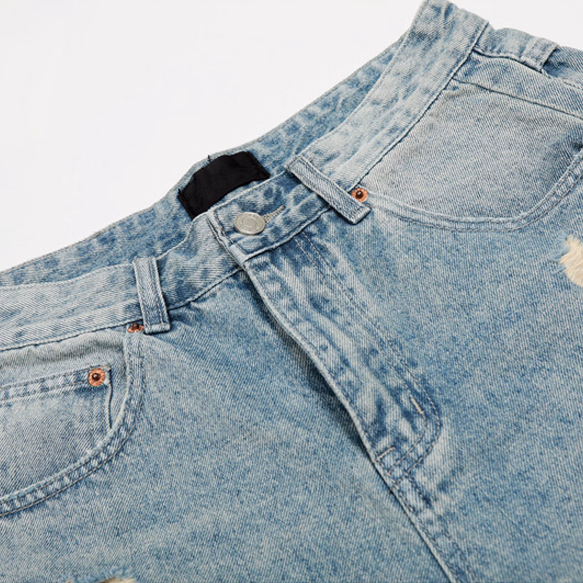 Custom Vintage Wash Men's Capri Jeans OEM Wholesale Wide-Leg Baggy Jeans