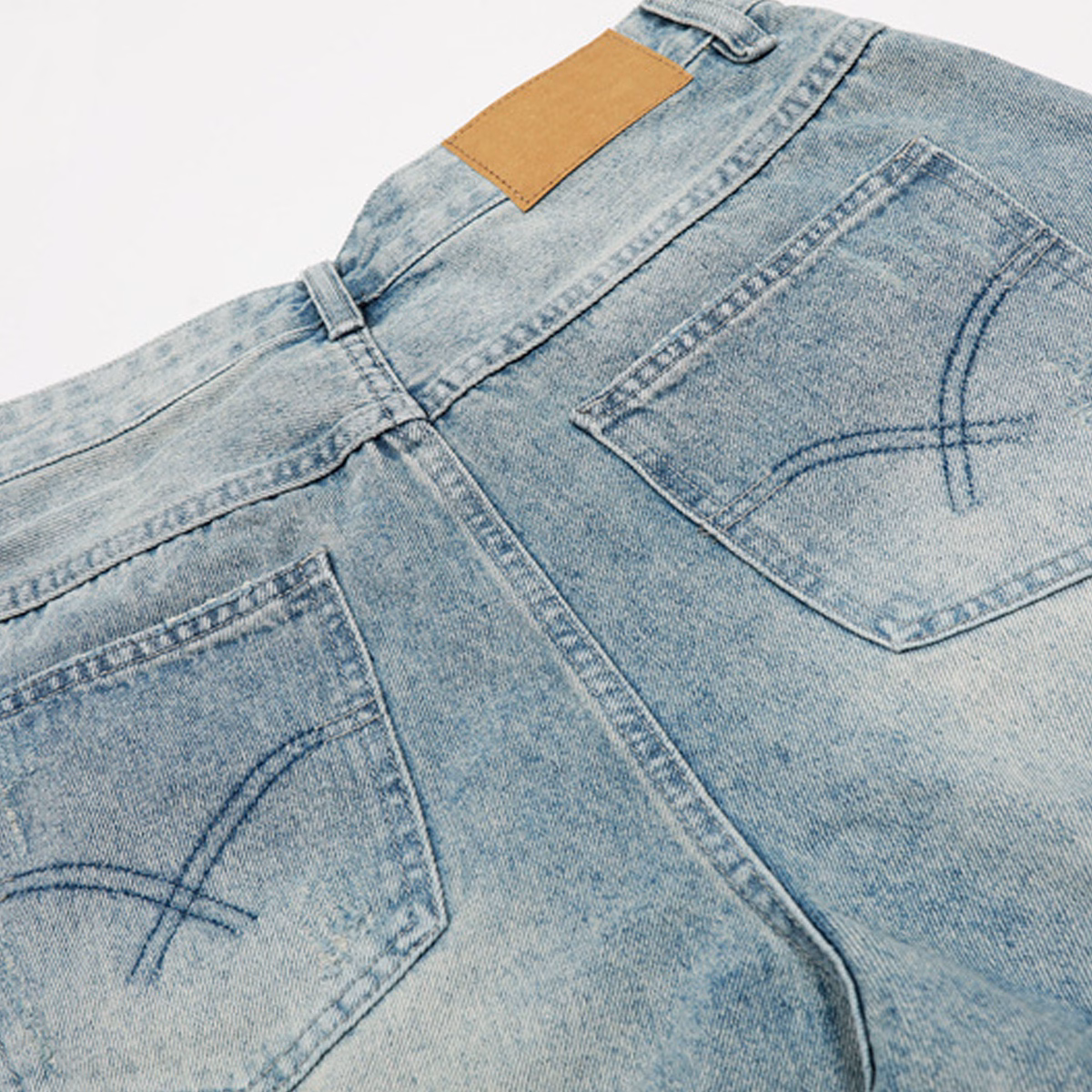 Custom Vintage Wash Men's Capri Jeans OEM Wholesale Wide-Leg Baggy Jeans