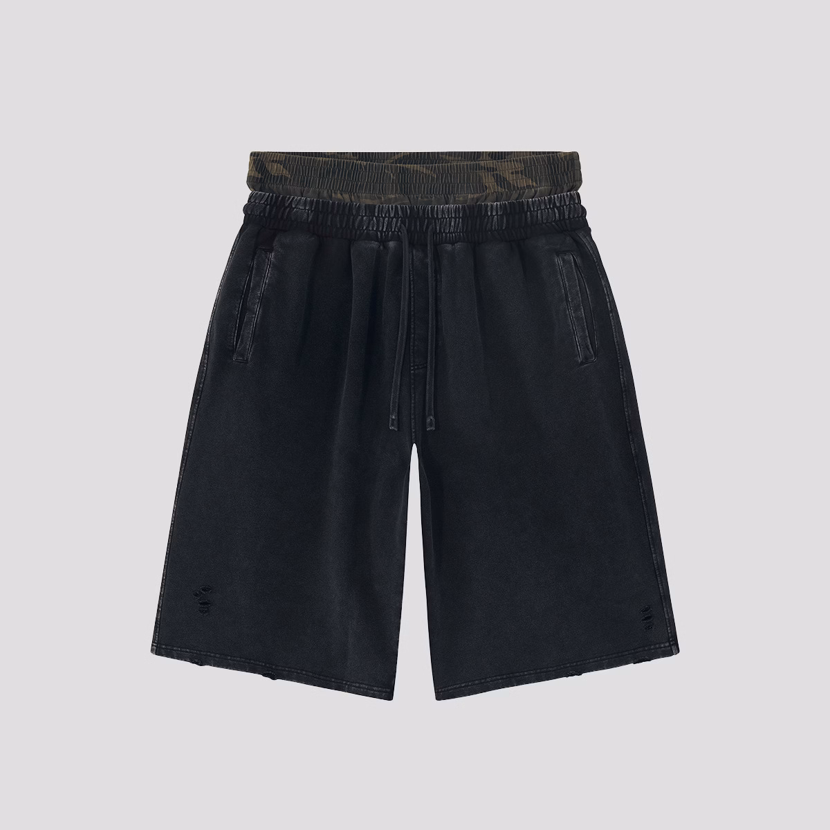 Großhandel: 350 g, individuell gestaltete Sweatshorts im Vintage-Look mit doppelter Bundleiste